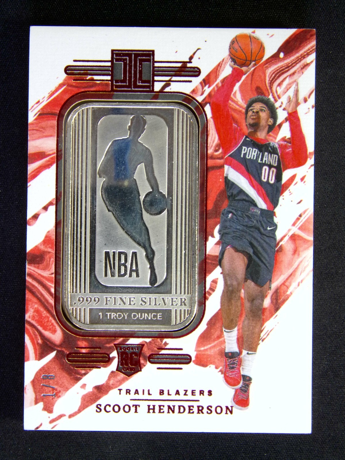 1/8≈1/1 2023-24 Impeccable Scoot Henderson #29 RC NBA Logoman Silver Bar Red