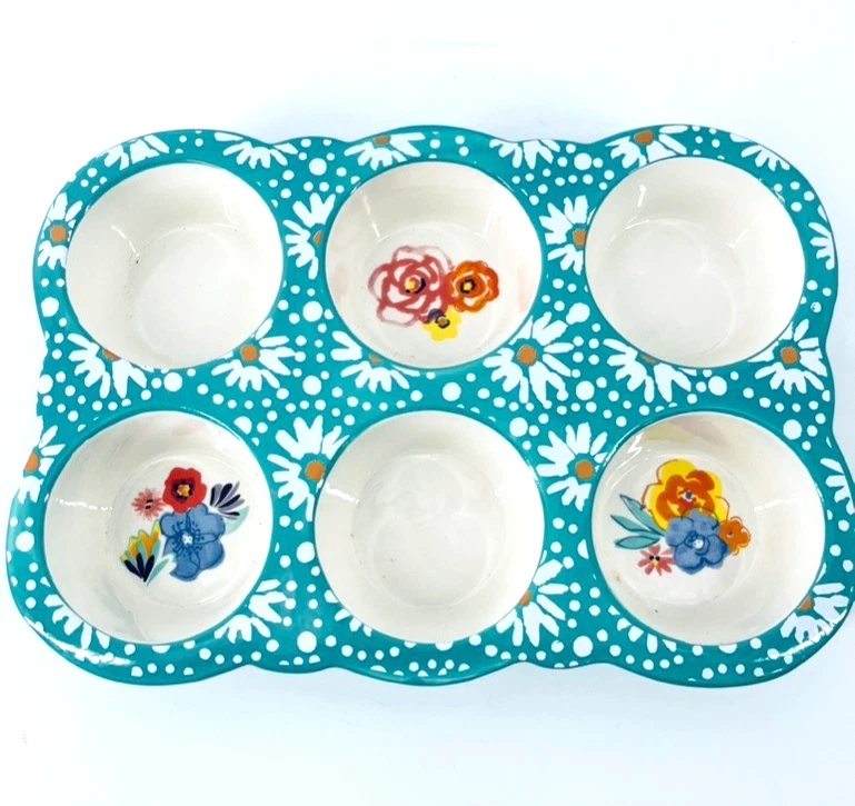 Pioneer Woman Flea Market Teal Green Ceramic Muffin Cupcake Decorated Pan EUC
Opens in a new window 