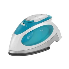 Steam Iron, 1080 Watt Dual Voltage, Portable Non-Stick Soleplate, White-Teal