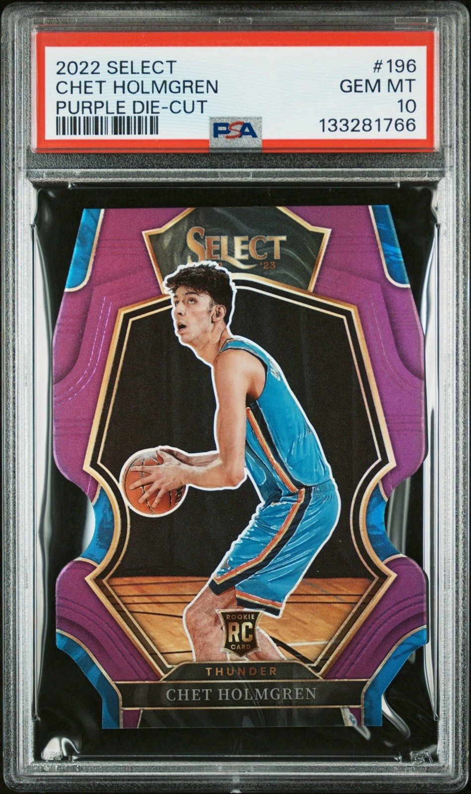 2022-23 Panini Select #196 Chet Holmgren Purple Prizms Die Cut PSA 10 /99 RC