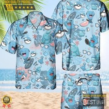 Pokemon Wynaut Hawaiian Pattern Hawaii Shirt Aloha Anime Wobbuffet Button Up Shi