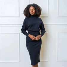 Hope & Henry Women's Mock Neck Dolman Sleeve Sweater Dress BLACK Size 4 - NEW