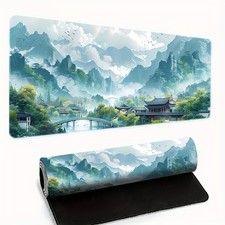 Gaming Mouse Pad Mountain Design Non-Slip Rubber Base Rectangular Desk Mat  