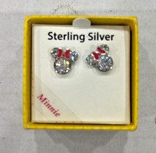 Disney Minnie Mouse Sterling Silver Crystal Bow Stud Earrings Boxed