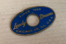 LEEDY Badge Blue Oval 50s Vtg Chicago Logo Plate Slingerleedy Slingerland Era US