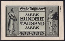 Germany Duesseldorf 100000 Mark 1923 Vintage Emergency Paper Money Banknote aUNC