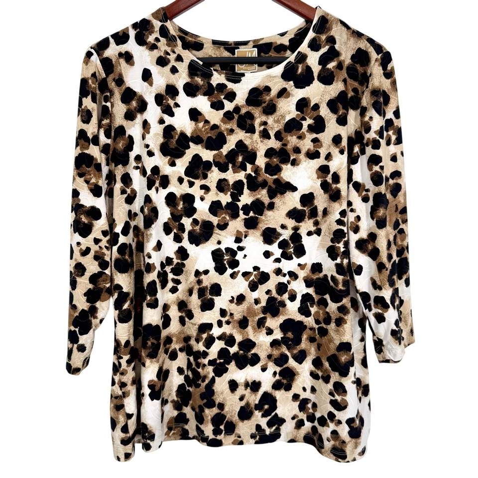 Blusa Camisa Top Negocios Colección JM Talla Grande 0X Super Elástica Leopardo