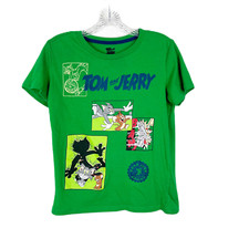 Tom  Jerry Shirt Youth 18/20 Green Short Sleeve Graphic Cartoon Cat Tee Kids