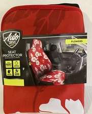 2 Auto Drive Seat Protectors "White Flowers On Red NEW IN PACKAGE # 603