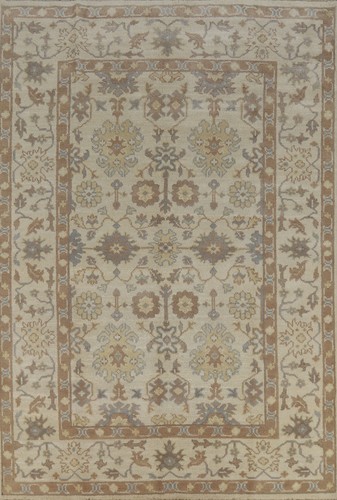 Exquisite Oushak Indian Wool Rug Bedroom 6x9 ft Ivory Carpet