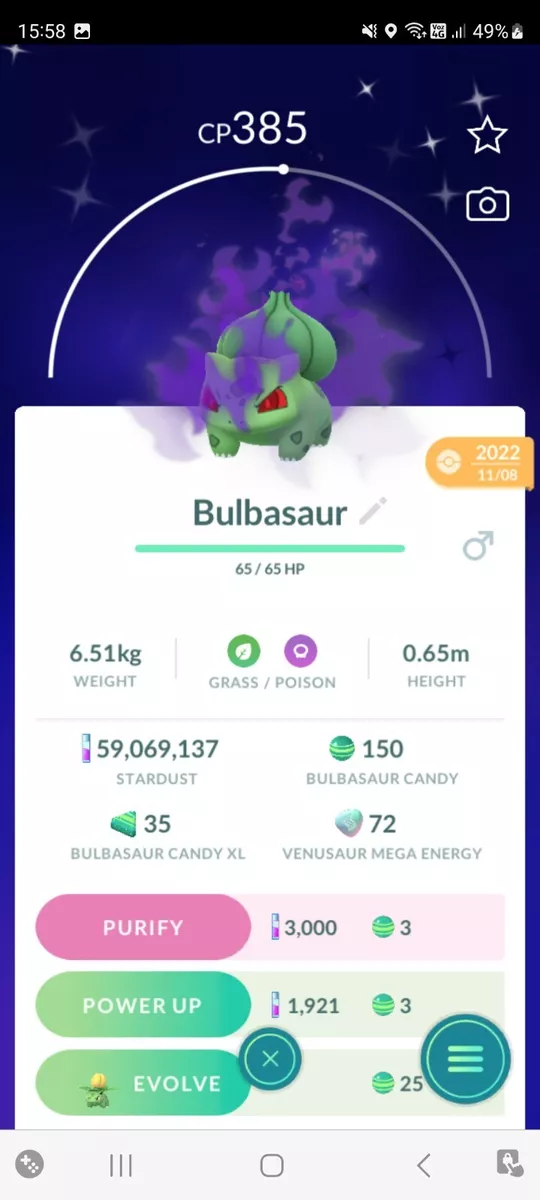 Shiny Shadow Bulbasaur Pokemon Trade Go