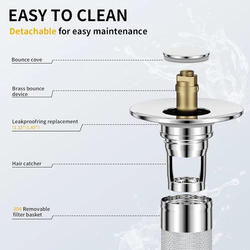 Bathroom Sink Plug Stopper Pop Up Drain Strainer with Filter Basket Anti-Clog US - Picture 15 of 19