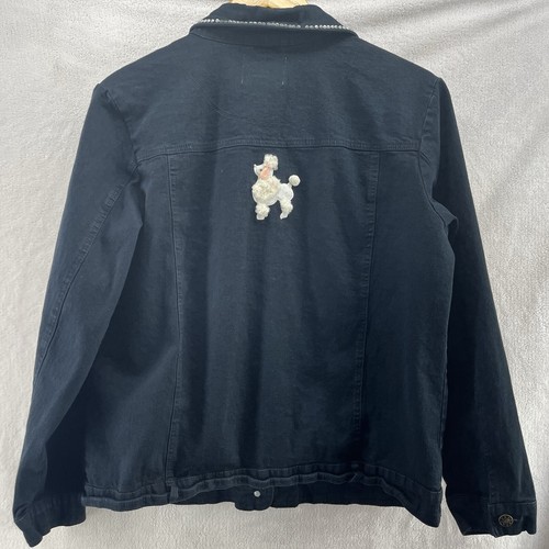 Quacker Factory Jacket Women Medium Black Denim Poodles Dog Embellished Stretch - Picture 7 of 11