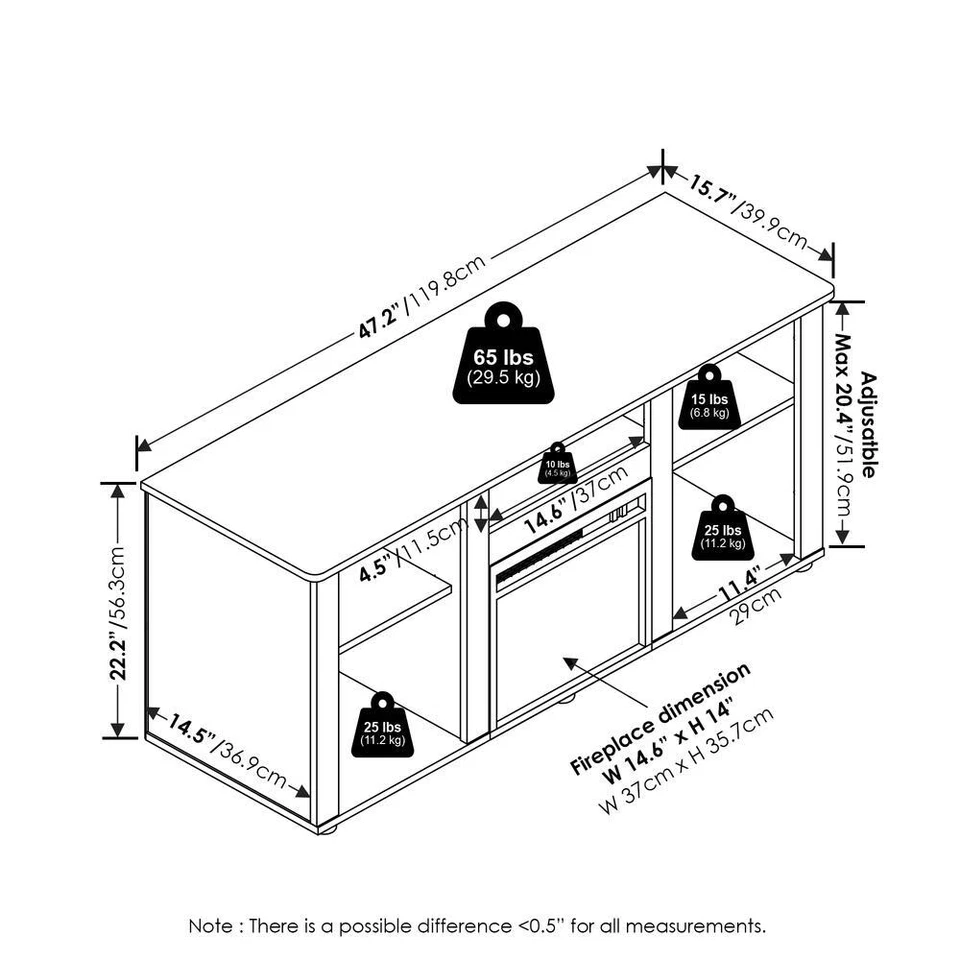 Fireplace TV Entertainment Center with Open Storage Compartment for TV up to... - Image 4 of 4
