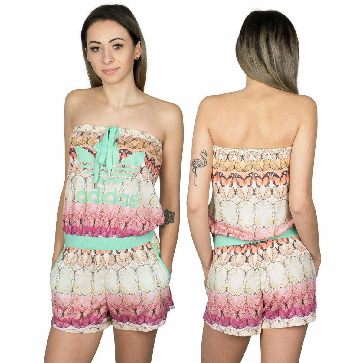 Adidas Originals x Farm Summer Suit Women Jumpsuit Top Shorts Trefoil Butterfly
