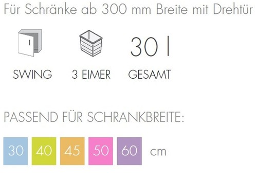 Hailo Mülleimer Einbaumülleimer ab 30cm Schrank 3x10 L Abfalleimer Küche *516124 - Bild 5 von 6