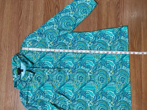 Talbots Collared Shirt Womens M Blue Green Paisley 1/4 Button Stretch Nylon Blen - Picture 7 of 12
