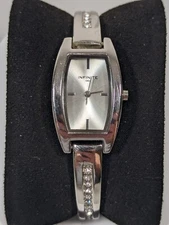 Infinite Silver Tone Dial Rectangle Case Crystal Accent Bracelet Watch Woman