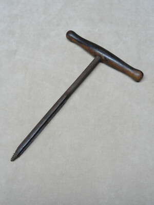Antique Tee T Handle Pod Auger Rare Type Drill Bit w/ Lignum Vitae Handle SUPERB