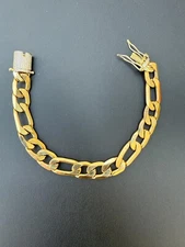 CLOSEOUT 14k Gold Plated Steel 12mm Figaro Chain W. Iced CZ Clasp Bracelet 8.5"