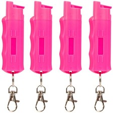 4 Pack BURN Pepper Spray Police Strength 0.5oz OC Self Defense Keychain Pink