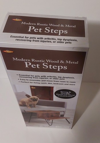 Pet Store Modern Rustic Wood & Metal Pet Steps/ 18.25" X 14" X 14" /New In Box - Picture 5 of 8