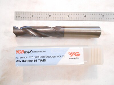 NEW YG-1 H.P. 3XD, 5/8'' CUT DIA. X 65MM FL X 115MM OAL SOLID CARBIDE TIALN DRILL