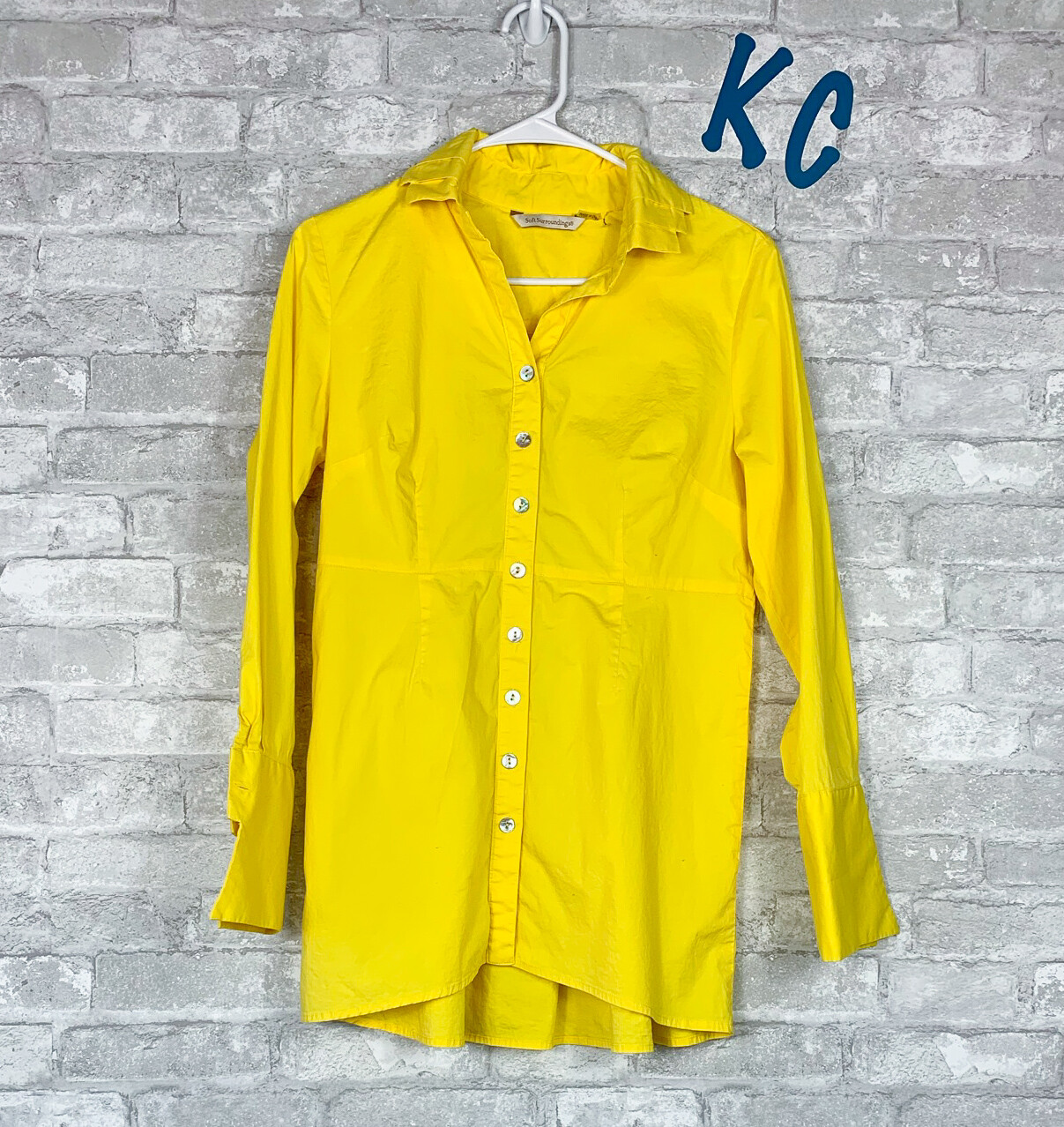 Soft Surroundings Yellow Button Collar Blouse Top… - image 1