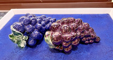 Vintage MCM Ceramic Porcelain Grapes Set 2 Glazed Bunch Fruit Table Decor Glossy