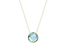 14K Yellow Gold Gemstone Necklace With Fancy Cut Blue Topaz Solitaire 16 Inches