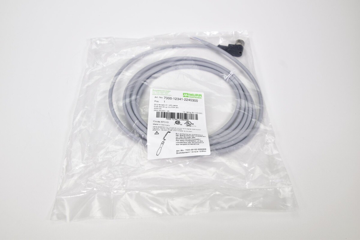 MURR ELEKTRONIK 7000-12341-2240300, Connecting Cable socket straight M12 L=3m -