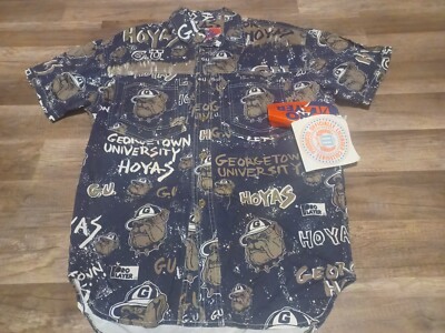 NOS Vintage 90's Pro Player Georgetown Hoyas All Over Print Button Shirt Small