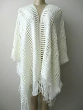 Cejon Knit Poncho Ivory One Size Hip Length Geometric Casual NWT