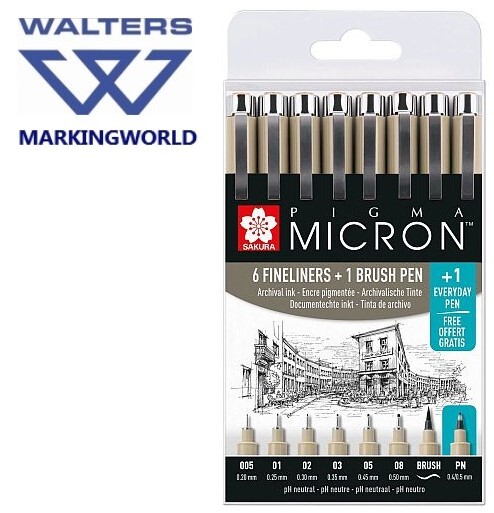 SAKURA Pigma Micron Stifte – 8 Stück Set (inkl. 05 Schwarz), Wasserfeste Feinstifte, Made In Japan