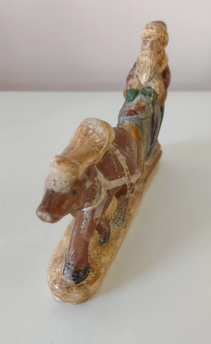 Vtg Vaillancourt Style Chalkware Santa in Sleigh w/Reindeer Christmas Figurine - Picture 4 of 5
