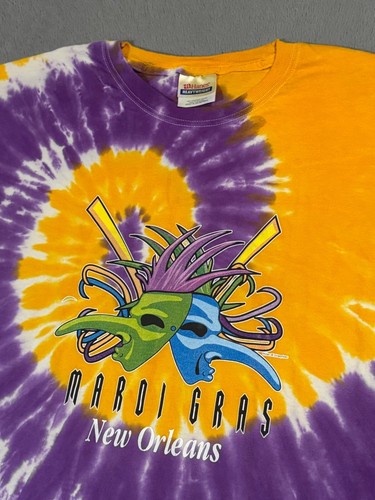 Mardi Gras New Orleans Louisiana Vtg Hanes Tie Dye 3D Bourbon St T Shirt XL - Picture 2 of 10
