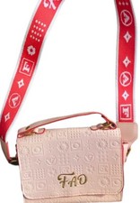 FAO Schwarz Glamour PINK Purse pretend BARBIE CORE GOLD Canvas Logo Strap 7  