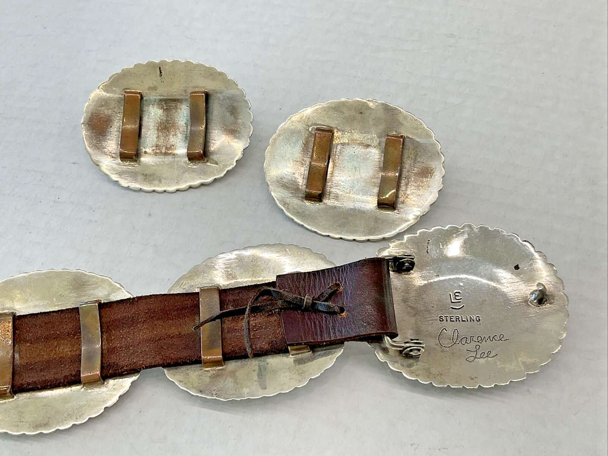 CLARENCE LEE Navijo sterling silver and turquoise belt, vintage What information is available on these Navajo jewelry pieces? main image 4