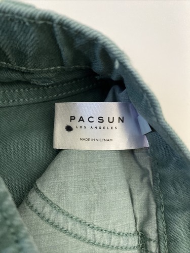 Pacsun Girls Sz 10 Denim Green W Graphics Elastic Button Zip Joggers Pants - Picture 9 of 12