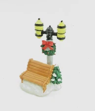 Holiday Time Christmas Village Collectibles - PARK BENCH WITH LAMPS - NIP