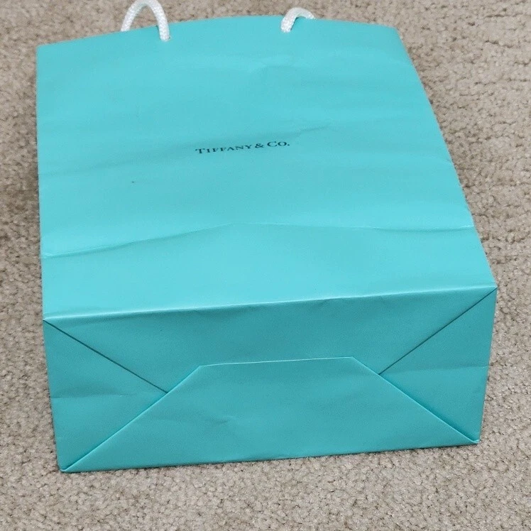 Authentic TIFFANY & CO. Medium Aqua Blue Paper Shopping Bag 9.75" x 8" x 4" - Image 2 of 4