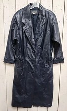 Maurices Navy Leather Long Trench Coat Button Up Long Sleeve Womens Medium Cr
