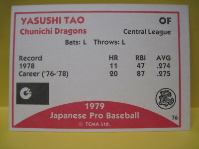 1979 TCMA Japanese Pro Baseball - Yasushi Tao #76 for sale