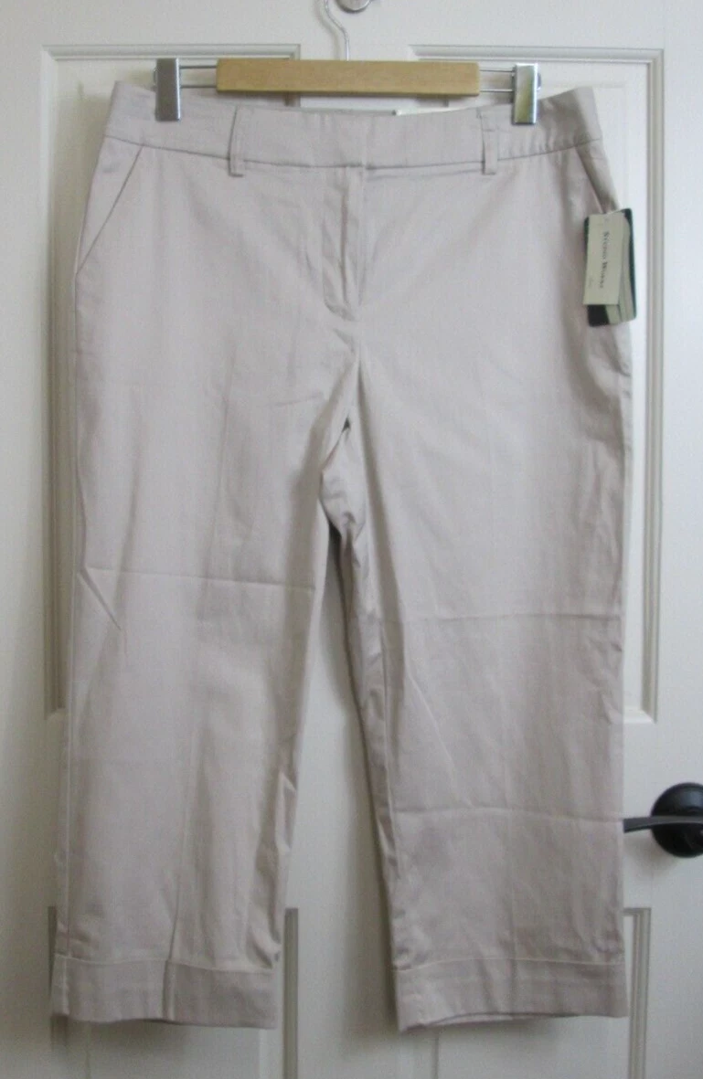 NWT Studio Works Tan Capri Pants Women Size 12P 34x21.5 Cuffed Stretch 101-29227