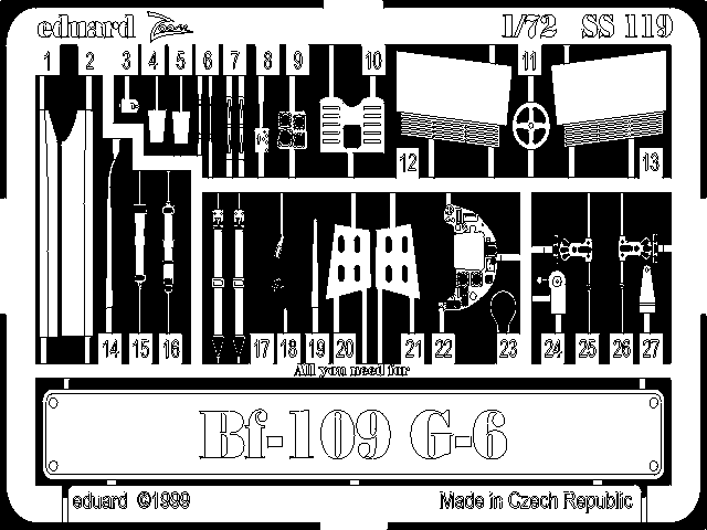 Eduard 1/72 #SS119 Zoom Photoetch set for Bf 109G-6 for ITALERI kit Eduard 1/72 #SS119 Zoom Photoetch set for Bf 109G-6 for ITALERI kit