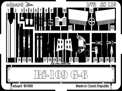 Eduard 1/72 #SS119 Zoom Photoetch set for Bf 109G-6 for ITALERI kit Eduard 1/72 #SS119 Zoom Photoetch set for Bf 109G-6 for ITALERI kit