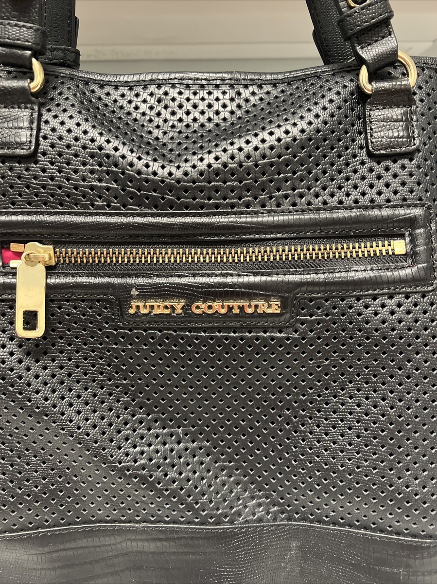 Juicy Couture Purse Large Tote Black Cowhide Leather Perforated