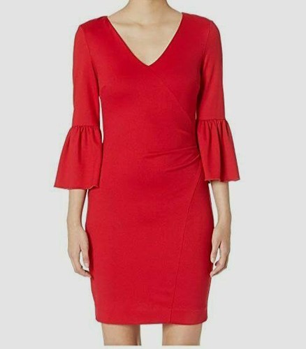 Ruched Bell Sleeve Sheath Dress Size 