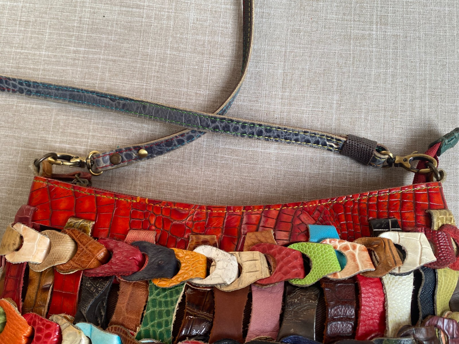 Vintage Leather Patchwork Multicolour Multi-Textu… - image 12