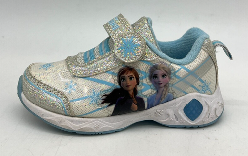 Disney Frozen 2 Silver Glitter Light Up Sneakers Easy On Shoes Toddler Size 6 - Picture 5 of 15